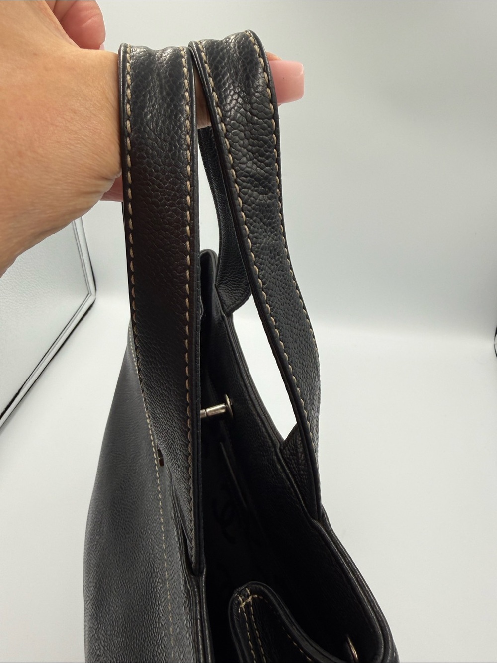 CHANEL Black Caviar Leather Tote with Silver CC Accent - Picture 15 of 16